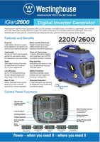 Westinghouse iGEN2600 2.6kVA Inverter Generator brochure front