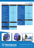Westinghouse iGEN2500 2.5kVA Inverter Generator brochure back