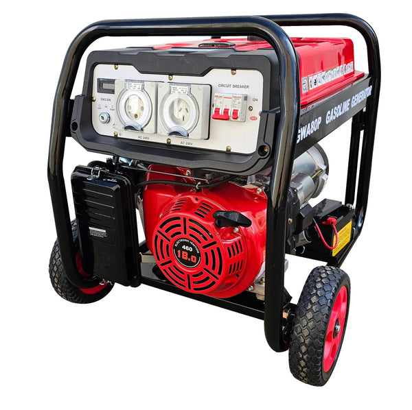 Brand New Portable Petrol Generator 8kVA 240V in Open Frame with Wheels kit Model: GWA80P