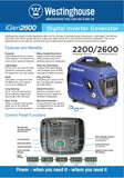 Westinghouse iGEN2600 2.6kVA Inverter Generator brochure front