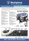 Westinghouse WHXC8500E-AS 8.5kVA Petrol Powered Generator, OFF-GRID Solar Ready brochure front